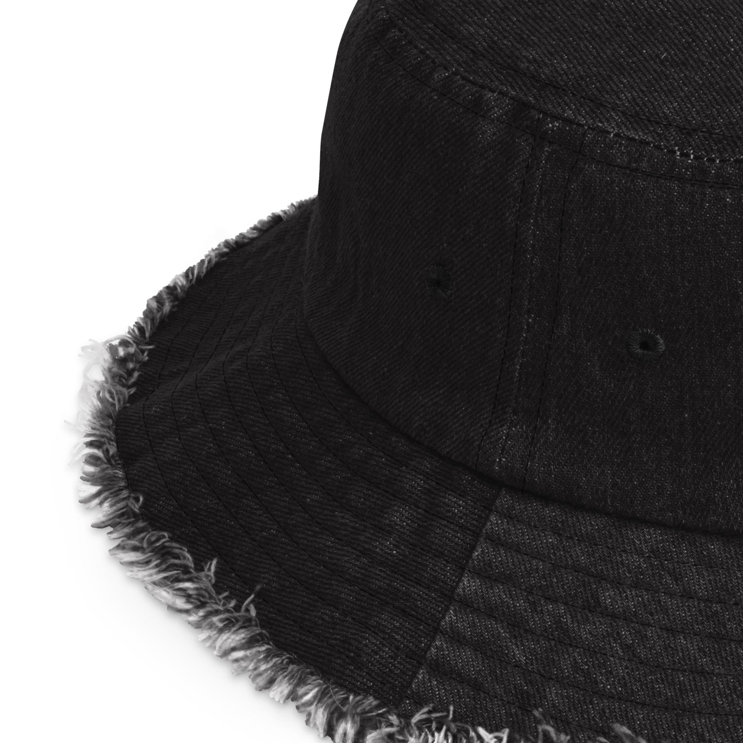 Distressed Embroidered Black Denim Bucket Hat - Letter Initial "A"