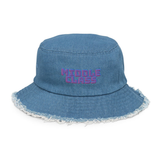 Distressed Embroidered Denim Bucket Hat - Middle Class