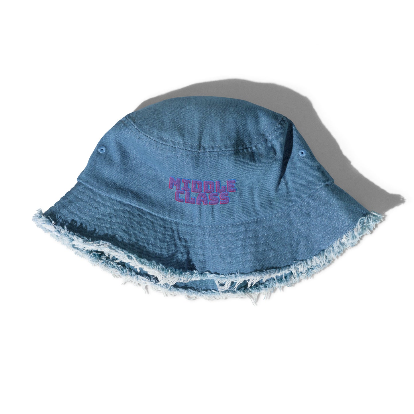 Distressed Embroidered Denim Bucket Hat - Middle Class