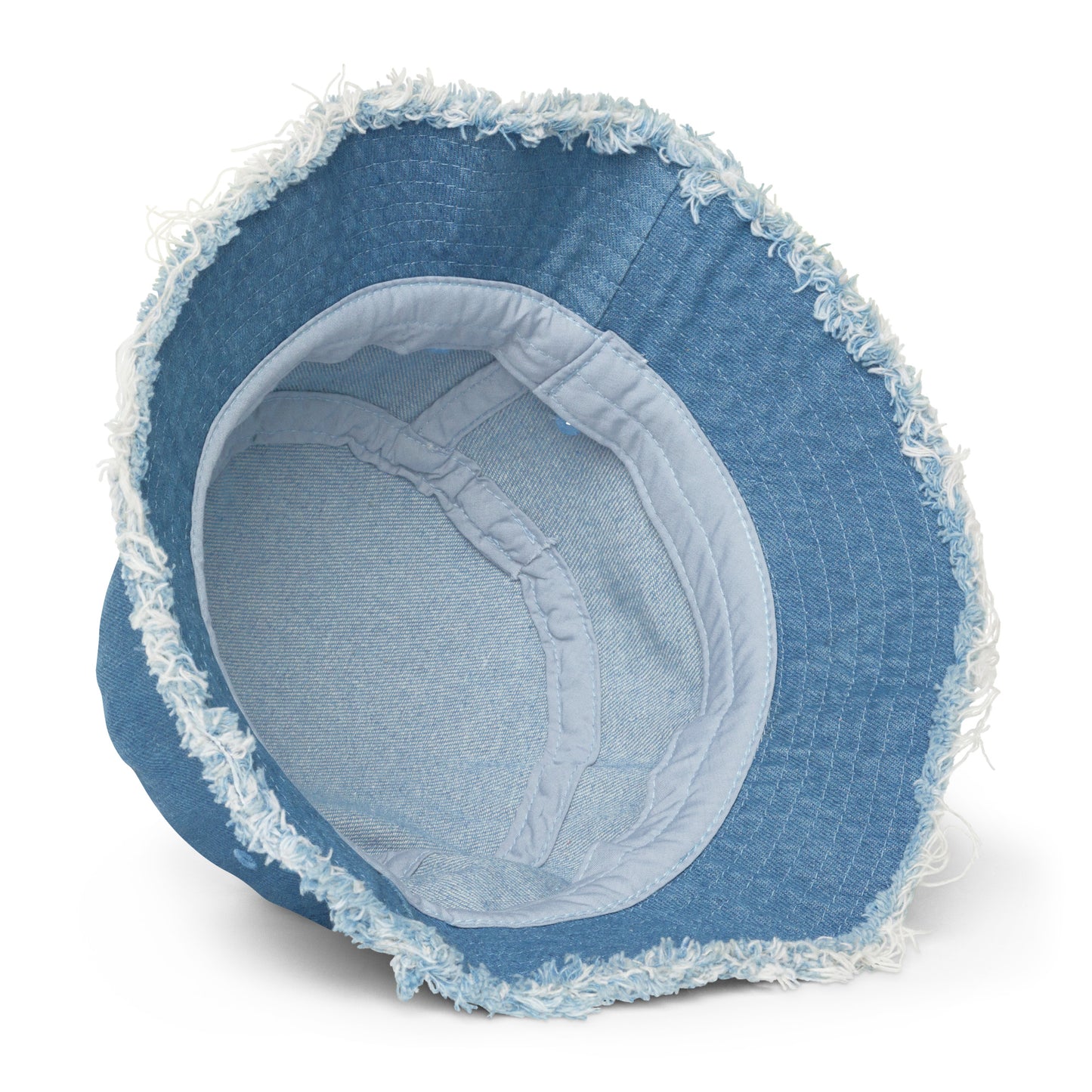 Distressed Embroidered Denim Bucket Hat - "I Don't Belong Here"