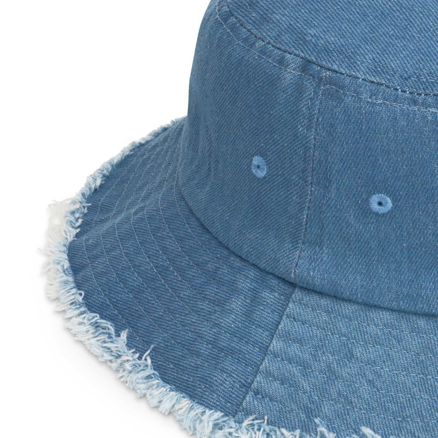 Distressed Embroidered Denim Bucket Hat - "I Don't Belong Here"