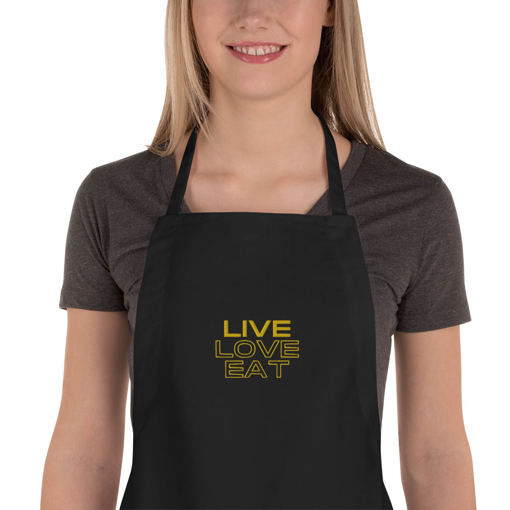 Embroidered Apron, Live Love Eat, Kitchen Gift, Chef Apron, Home Cook Apron, Home Cook Gift, New Home Gift, Mom Kitchen Gift, Unique Gift