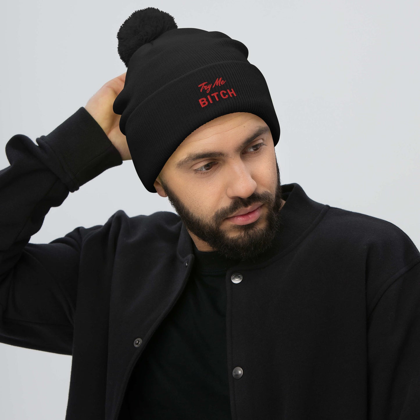 Pom Pom Beanie - "Try Me Bitch"