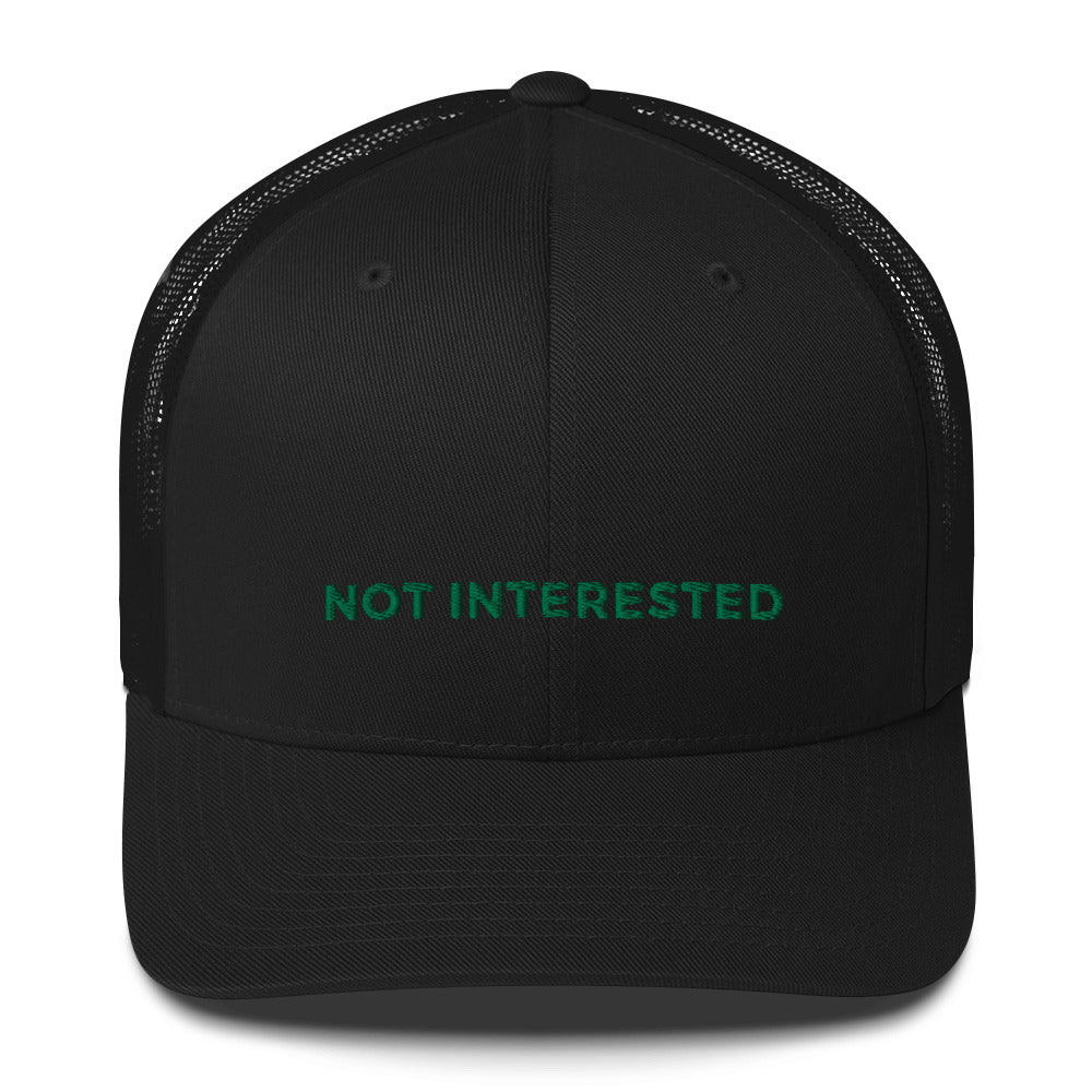 Embroidered Retro Style Trucker Cap - "Not Interested"