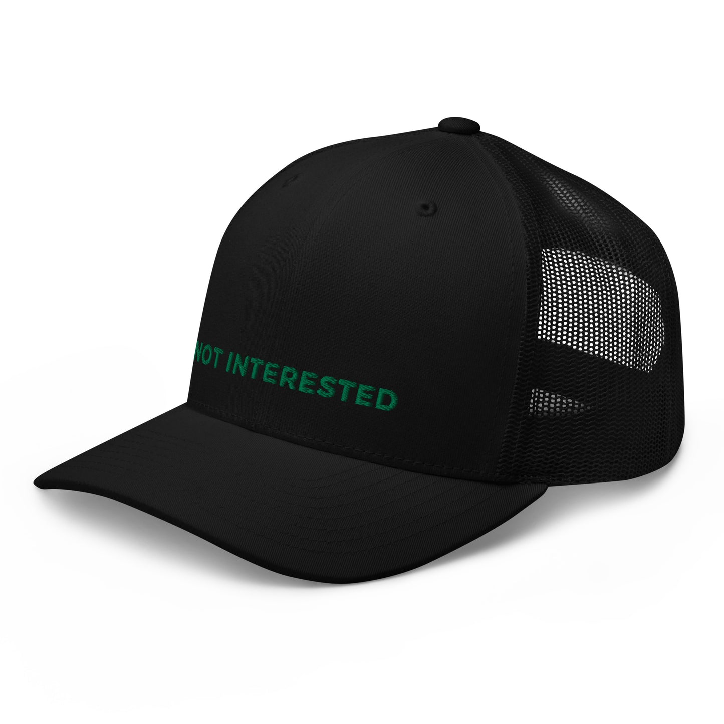 Embroidered Retro Style Trucker Cap - "Not Interested"