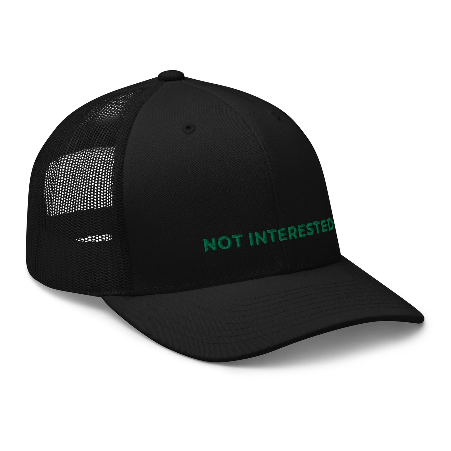 Embroidered Retro Style Trucker Cap - "Not Interested"